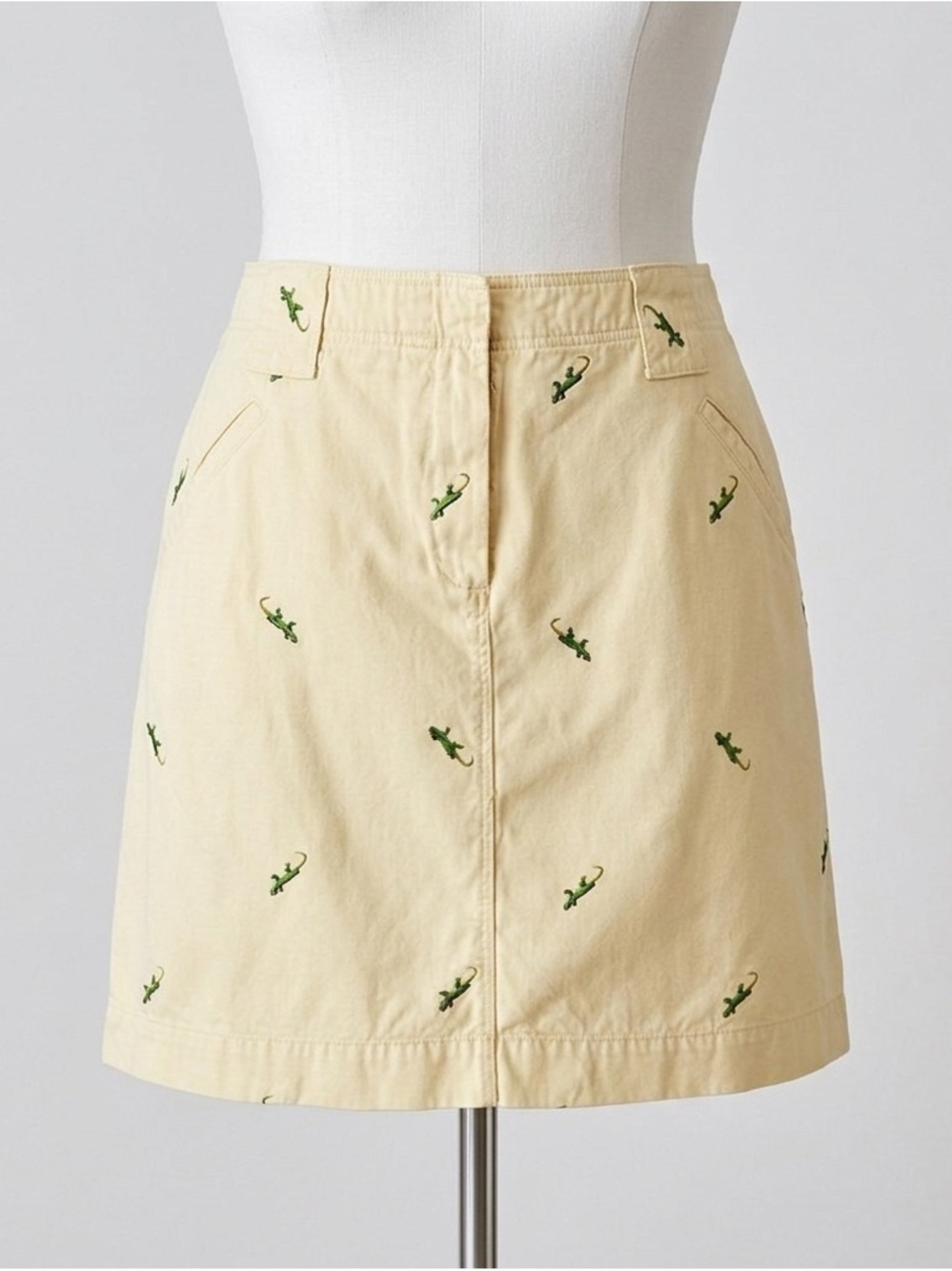 Vintage 90s J. Crew Embroidered Critter Skirt Size 12 Pastel Yellow Green Gecko